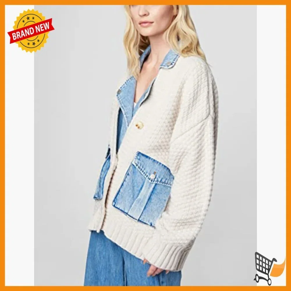 Large Relaxed Fit Cotton Cardigan with Button Front and Pockets